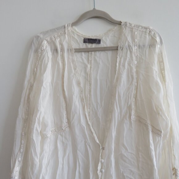 VINTAGE BUFFALO DAVID BITTON Sheer Lace Button Front Top White Y2K Fairy Size M - Picture 3 of 16